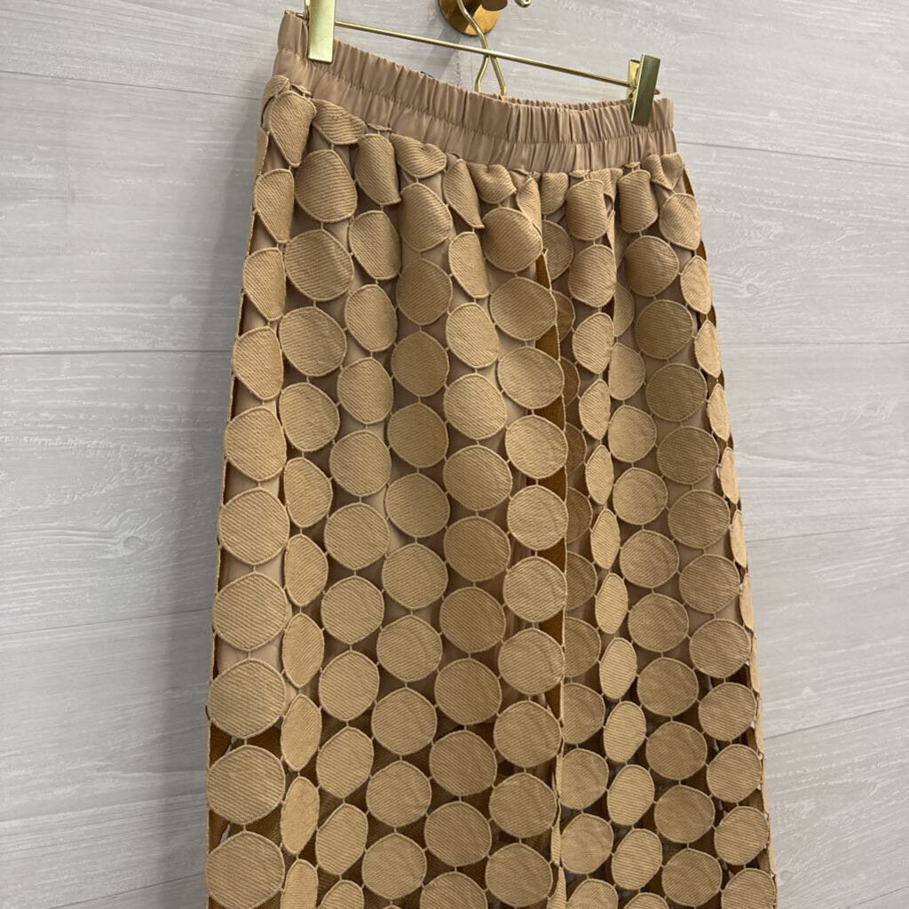 Beige Circle Print Maxi Skirt Small