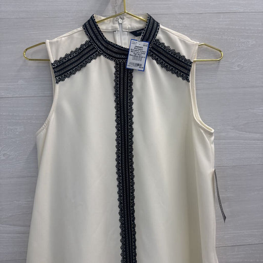 Sharagano Cream/ Black Lace Detail High Neck Sleeveless Dress 4