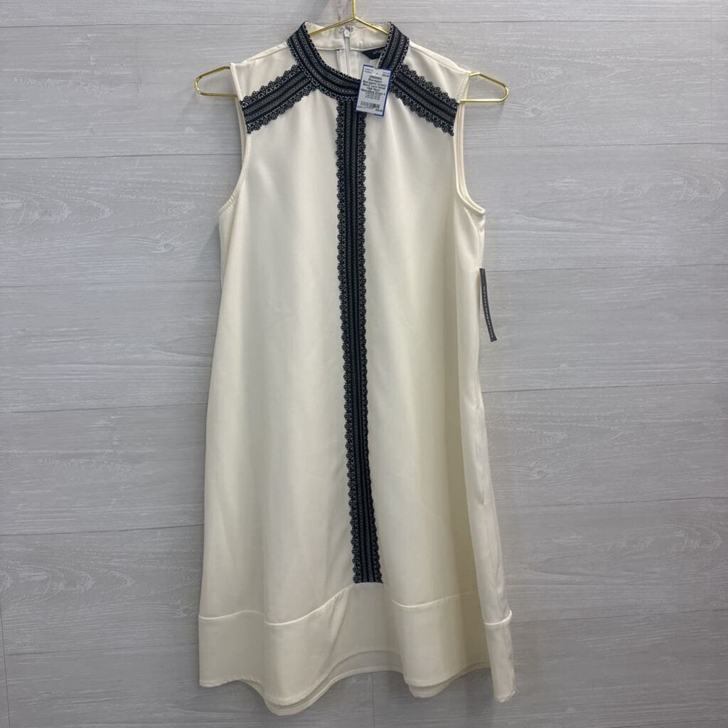 Sharagano Cream/ Black Lace Detail High Neck Sleeveless Dress 4