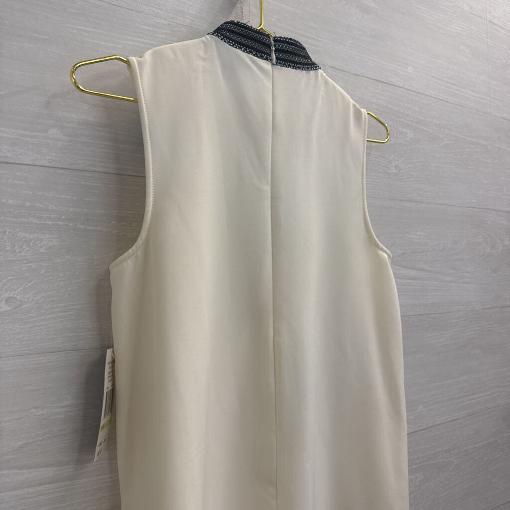 Sharagano Cream/ Black Lace Detail High Neck Sleeveless Dress 4