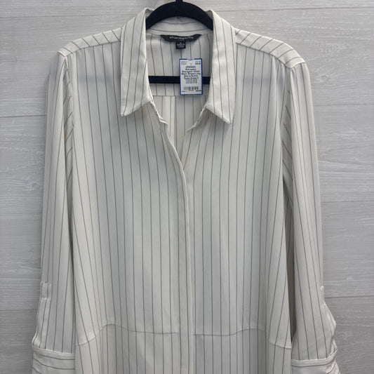 Sharagano White/ Black Striped Long Sleeve Button Down Dress 6