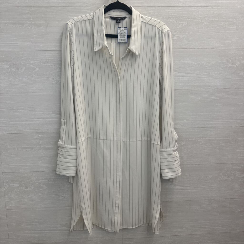 Sharagano White/ Black Striped Long Sleeve Button Down Dress 6