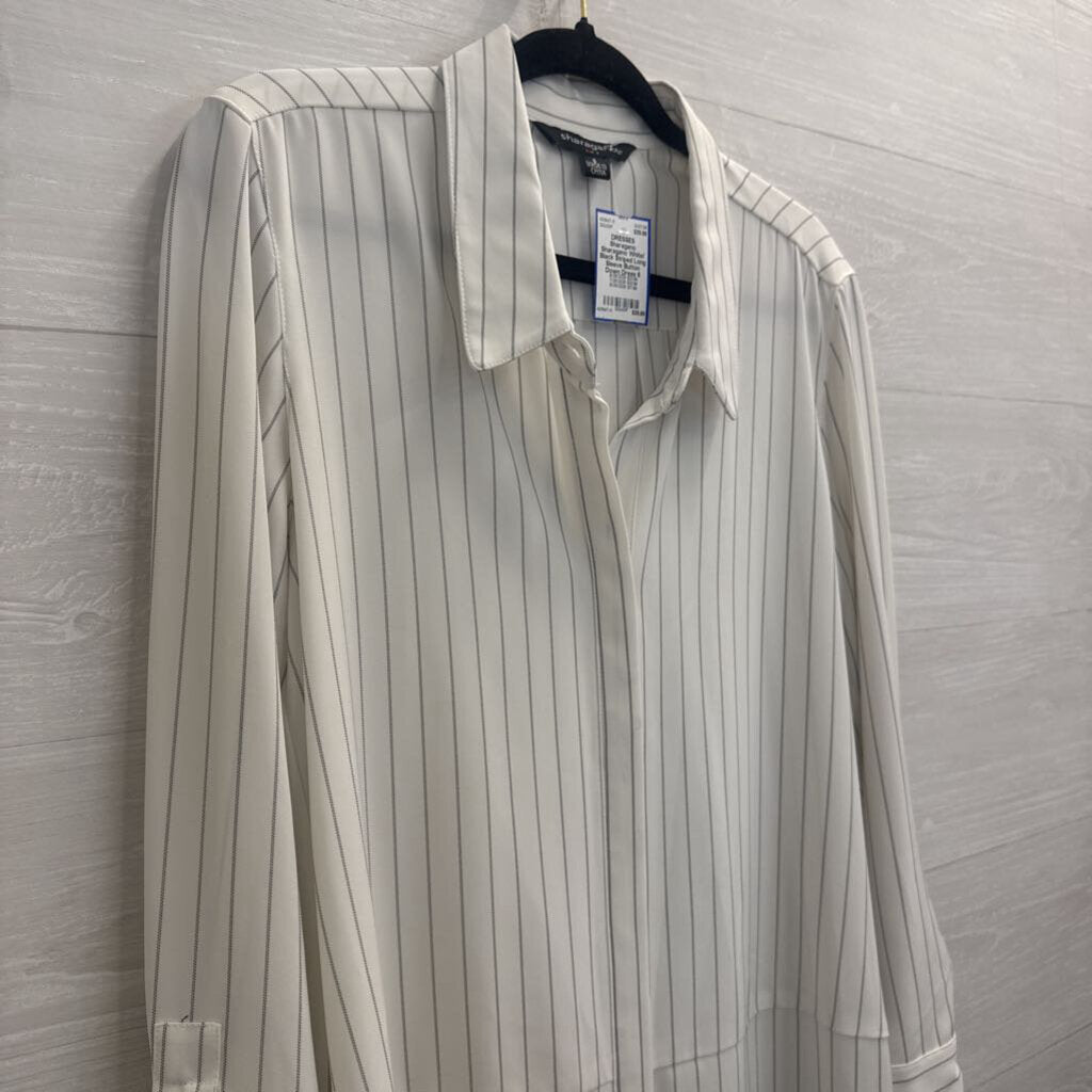 Sharagano White/ Black Striped Long Sleeve Button Down Dress 6