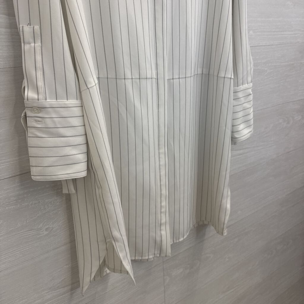 Sharagano White/ Black Striped Long Sleeve Button Down Dress 6
