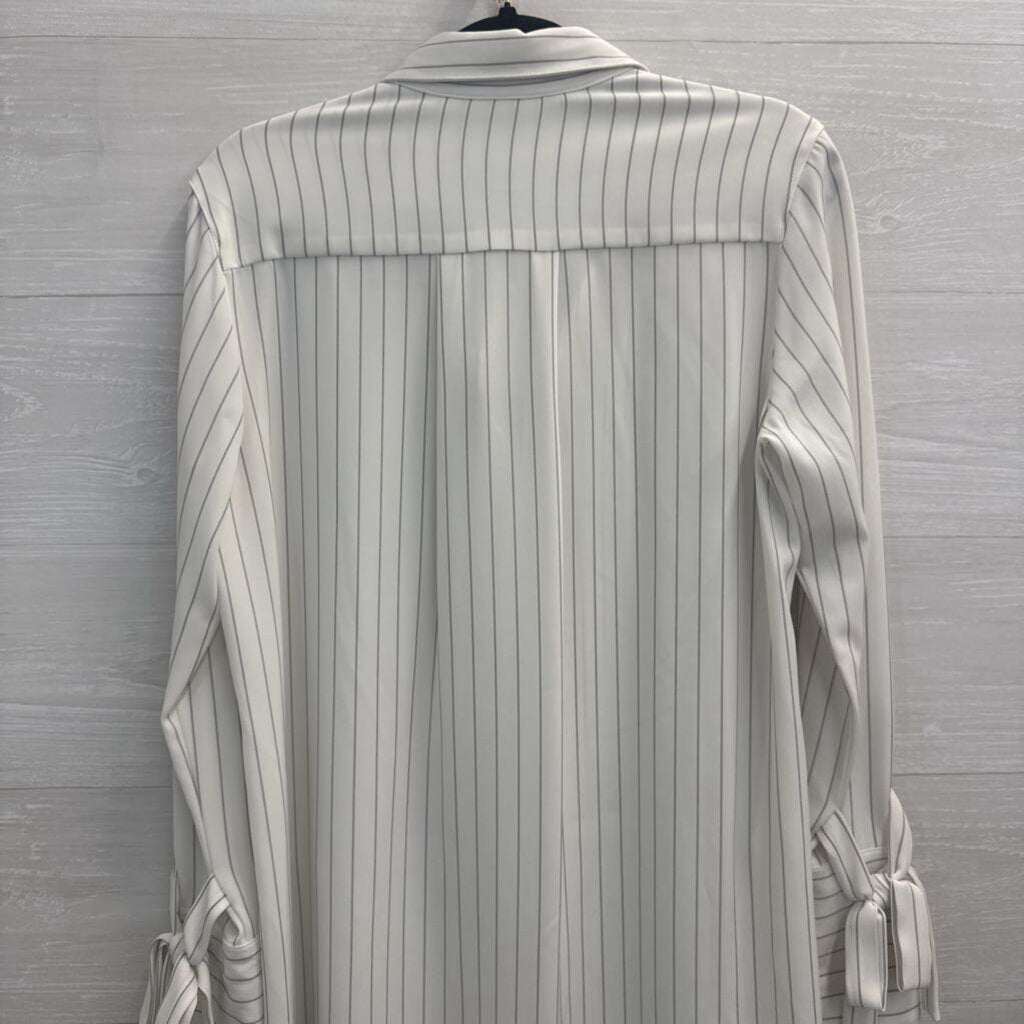 Sharagano White/ Black Striped Long Sleeve Button Down Dress 6