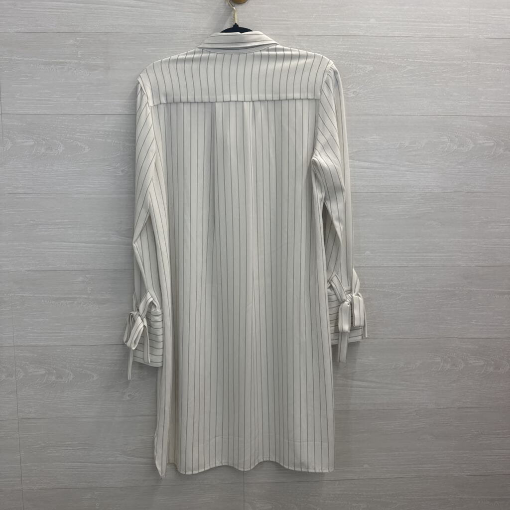 Sharagano White/ Black Striped Long Sleeve Button Down Dress 6