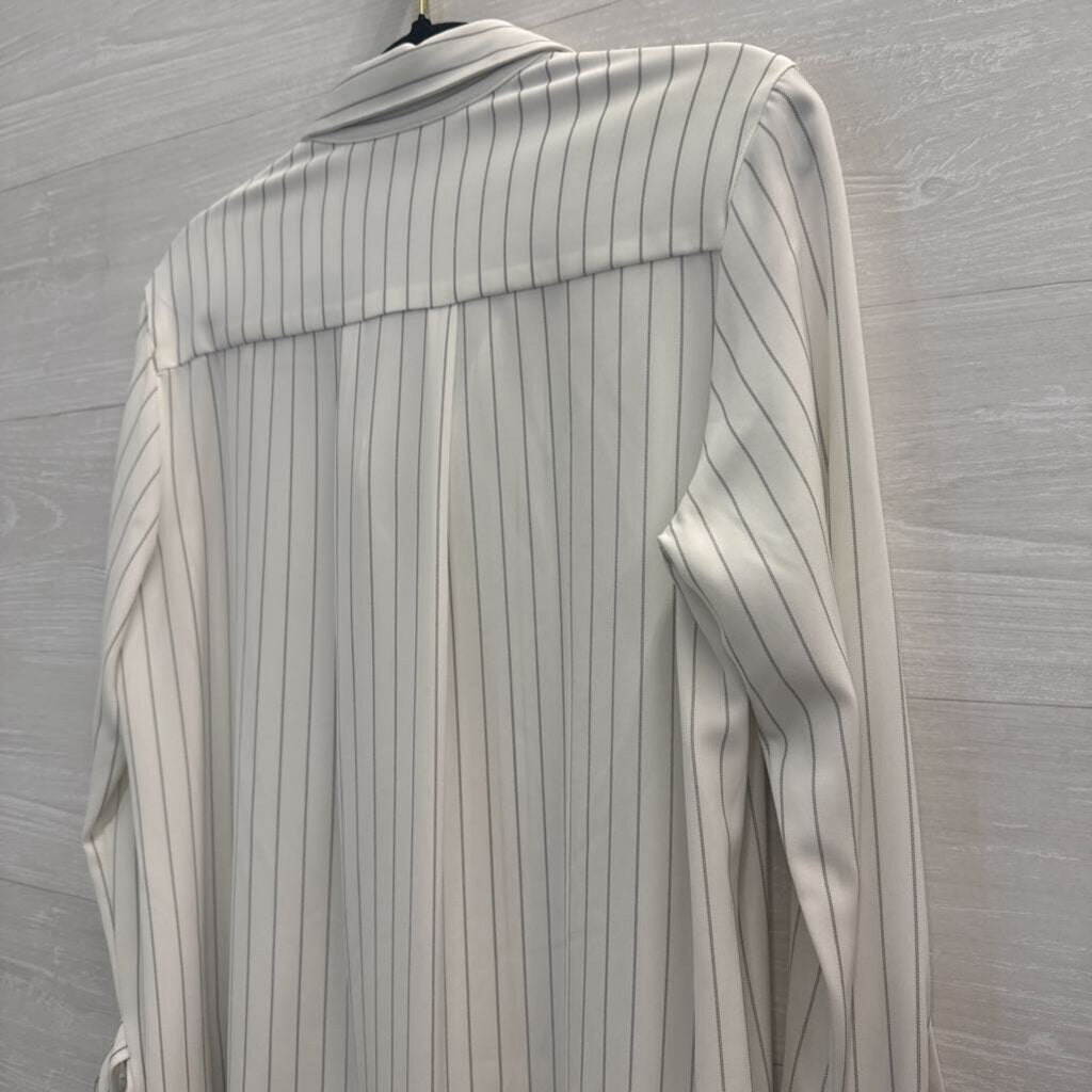 Sharagano White/ Black Striped Long Sleeve Button Down Dress 6