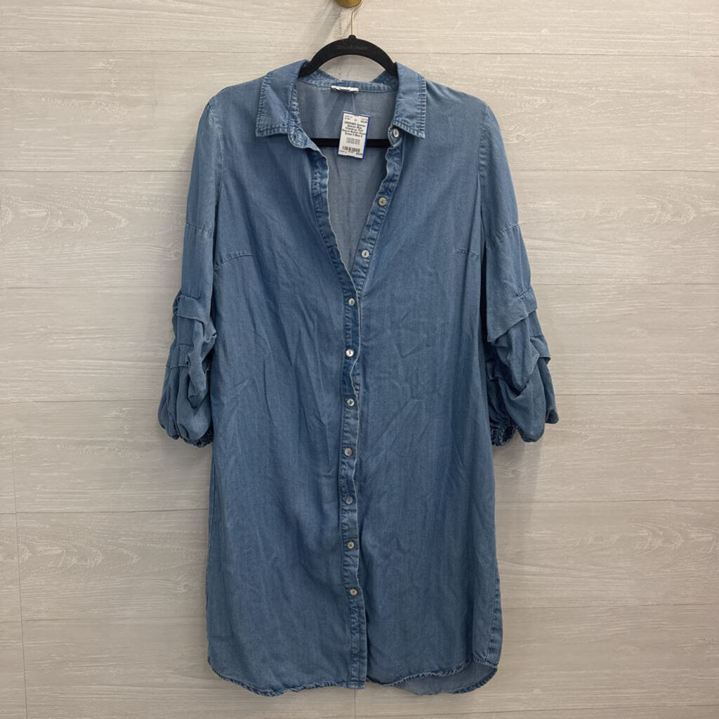 Spense Blue Chambray Puff Sleeve Button Down Dress 8