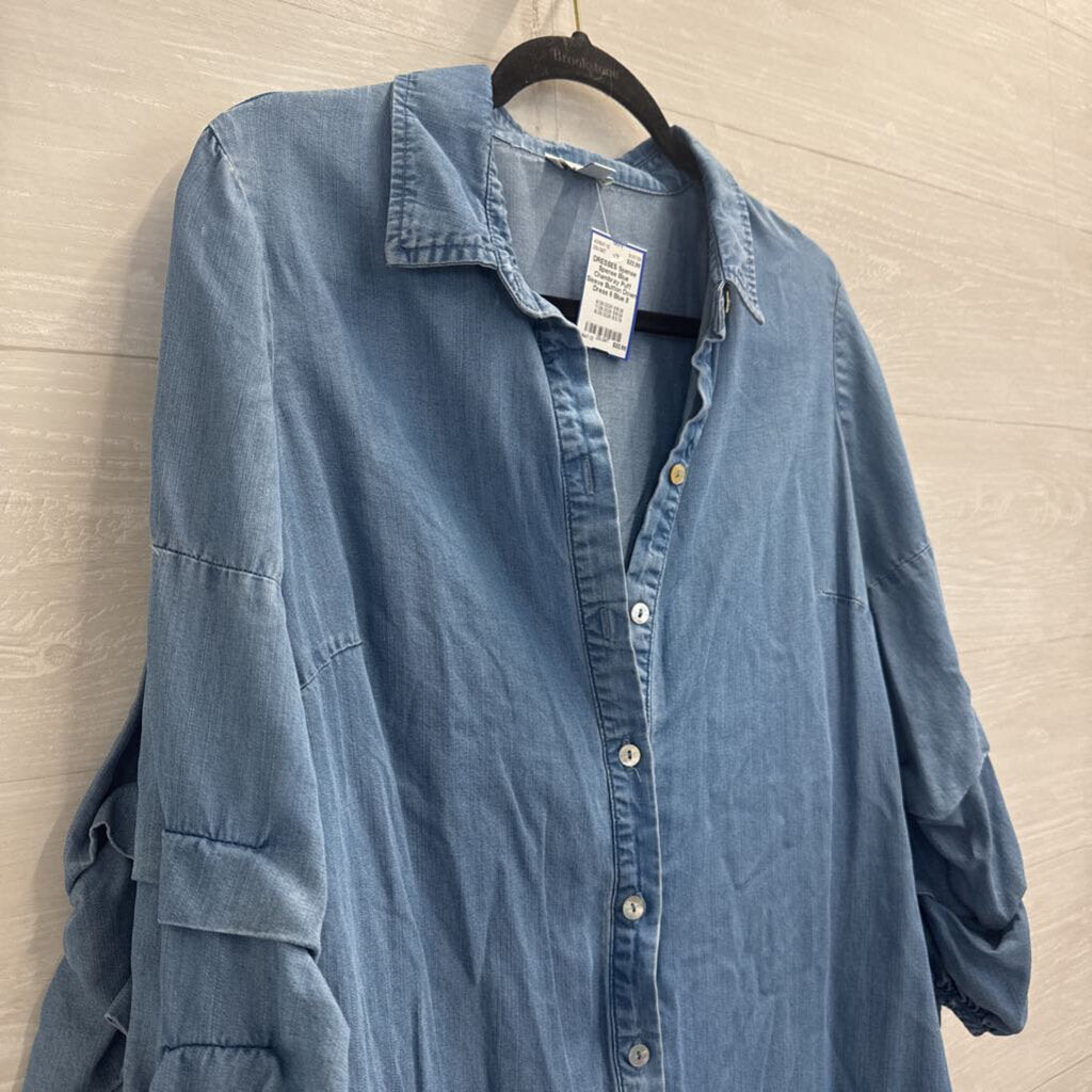 Spense Blue Chambray Puff Sleeve Button Down Dress 8