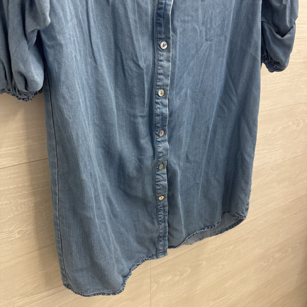 Spense Blue Chambray Puff Sleeve Button Down Dress 8