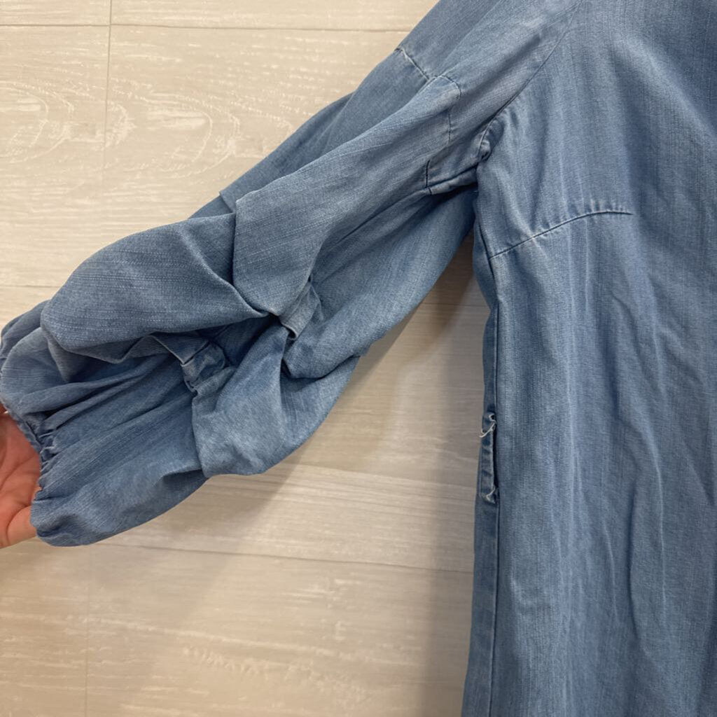 Spense Blue Chambray Puff Sleeve Button Down Dress 8