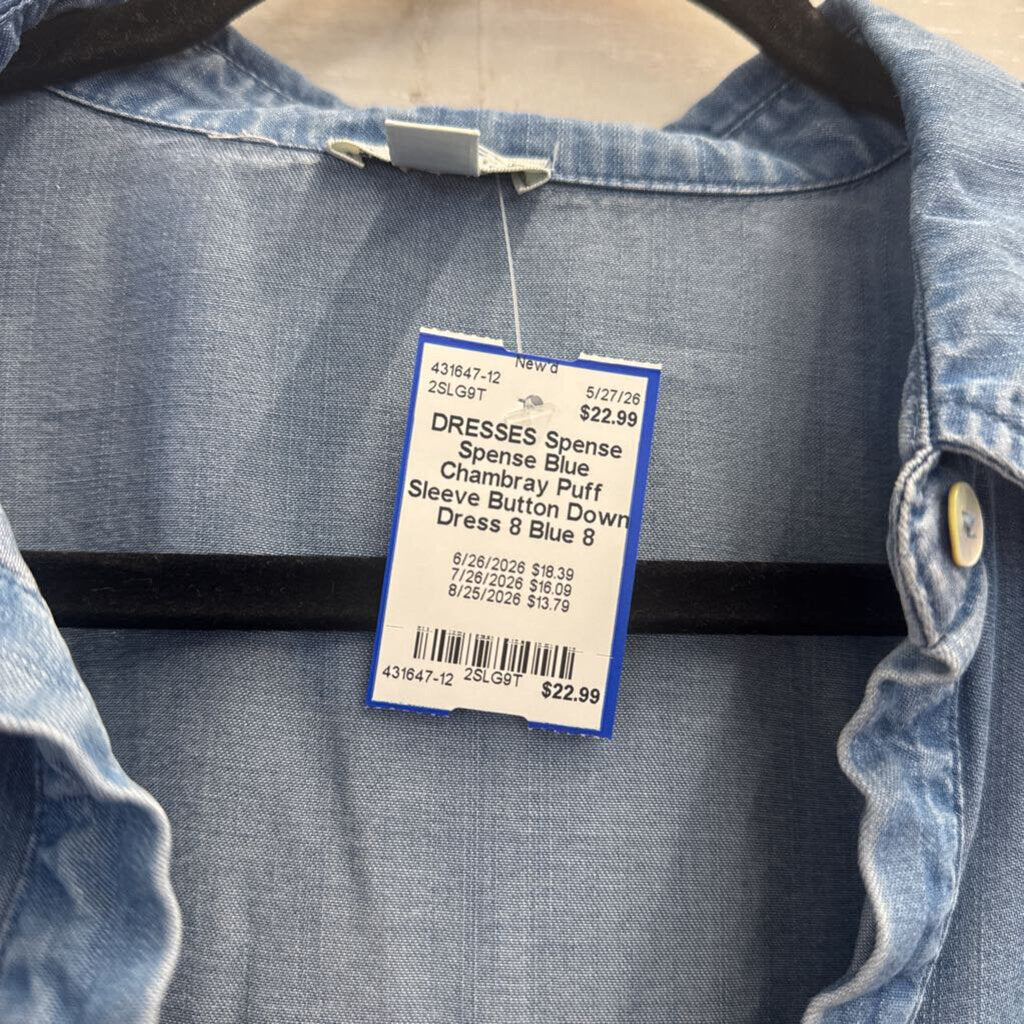 Spense Blue Chambray Puff Sleeve Button Down Dress 8