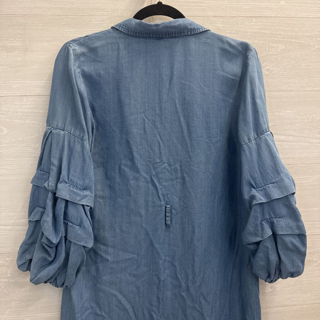 Spense Blue Chambray Puff Sleeve Button Down Dress 8