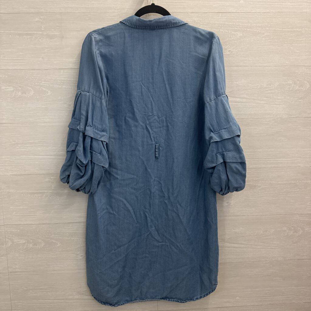 Spense Blue Chambray Puff Sleeve Button Down Dress 8