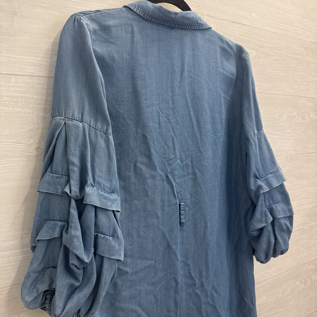 Spense Blue Chambray Puff Sleeve Button Down Dress 8