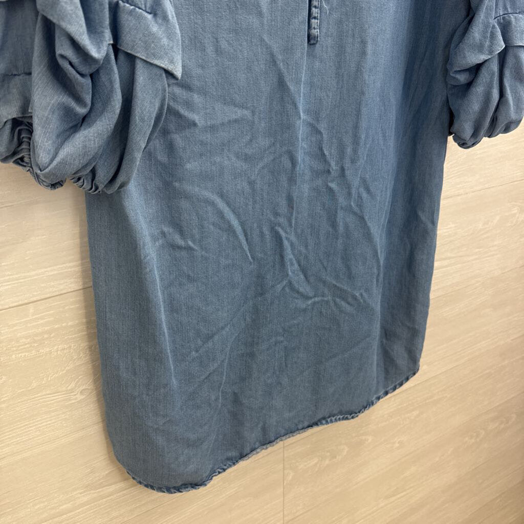 Spense Blue Chambray Puff Sleeve Button Down Dress 8
