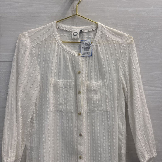 Anthropologie White Textured Dot Print Long Sleeve Button Front Top Extra Small