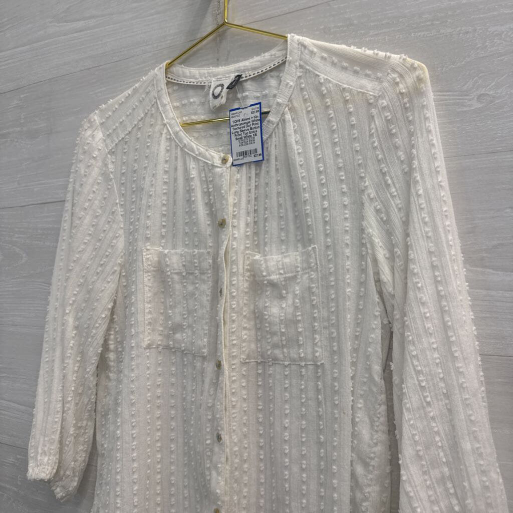Anthropologie White Textured Dot Print Long Sleeve Button Front Top Extra Small
