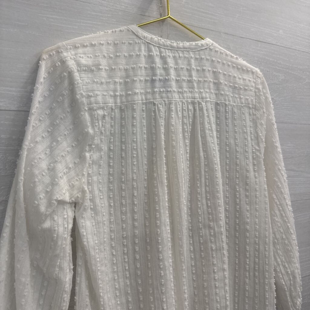 Anthropologie White Textured Dot Print Long Sleeve Button Front Top Extra Small