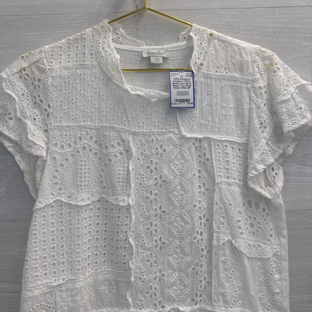Sundance White Eyelet Lace Short Sleeve Top Small Petite