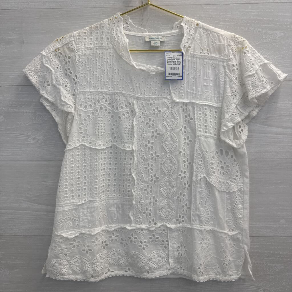 Sundance White Eyelet Lace Short Sleeve Top Small Petite