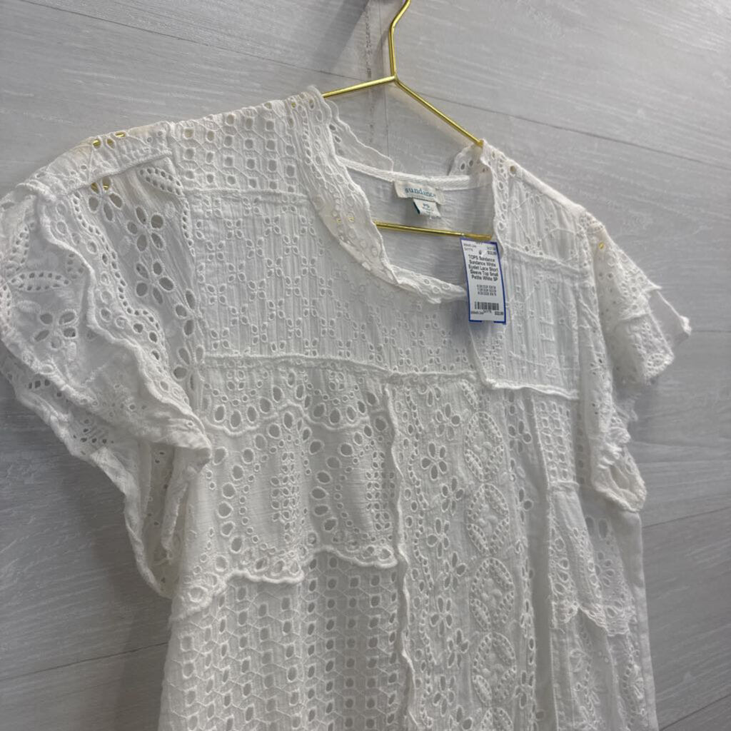 Sundance White Eyelet Lace Short Sleeve Top Small Petite