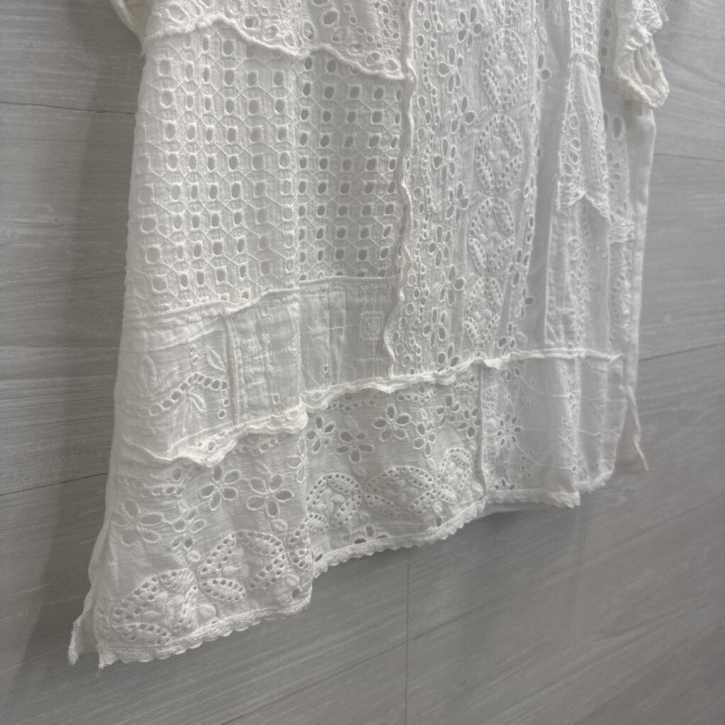Sundance White Eyelet Lace Short Sleeve Top Small Petite