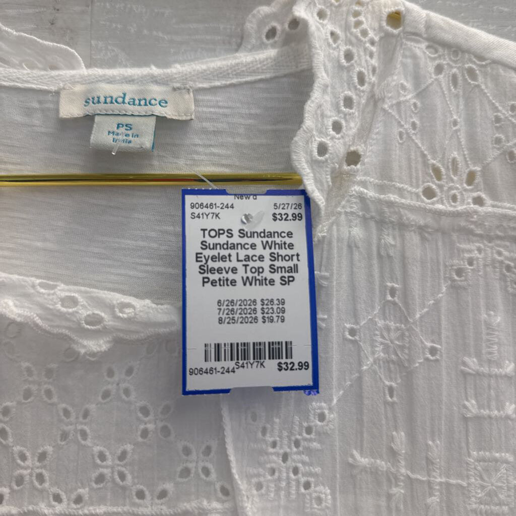 Sundance White Eyelet Lace Short Sleeve Top Small Petite