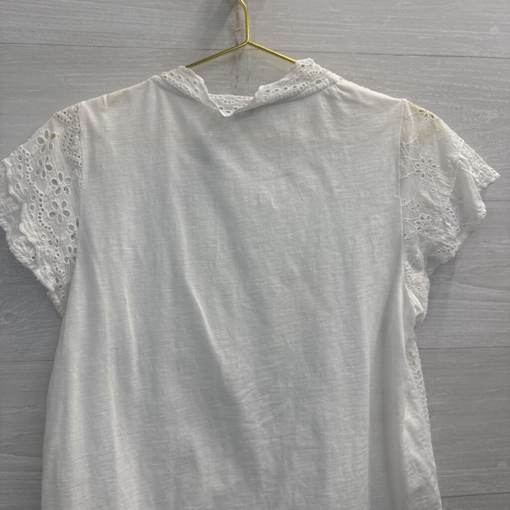 Sundance White Eyelet Lace Short Sleeve Top Small Petite