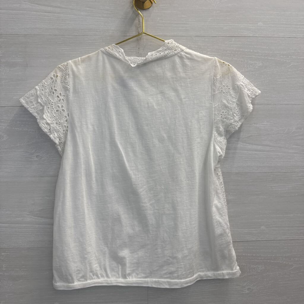 Sundance White Eyelet Lace Short Sleeve Top Small Petite