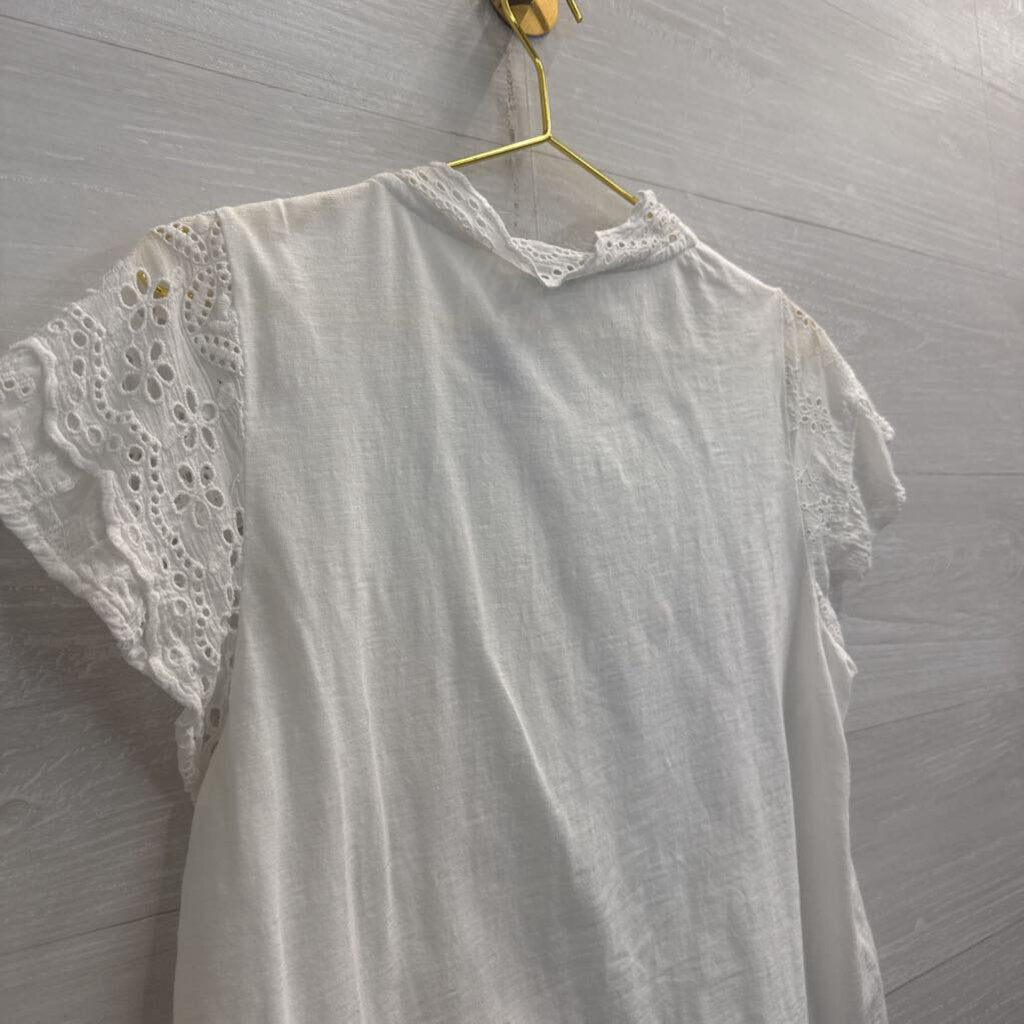 Sundance White Eyelet Lace Short Sleeve Top Small Petite