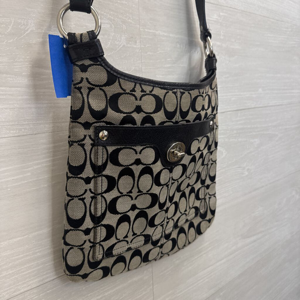 Coach Black/ Grey Penelope Signature Hobo Crossbody Purse
