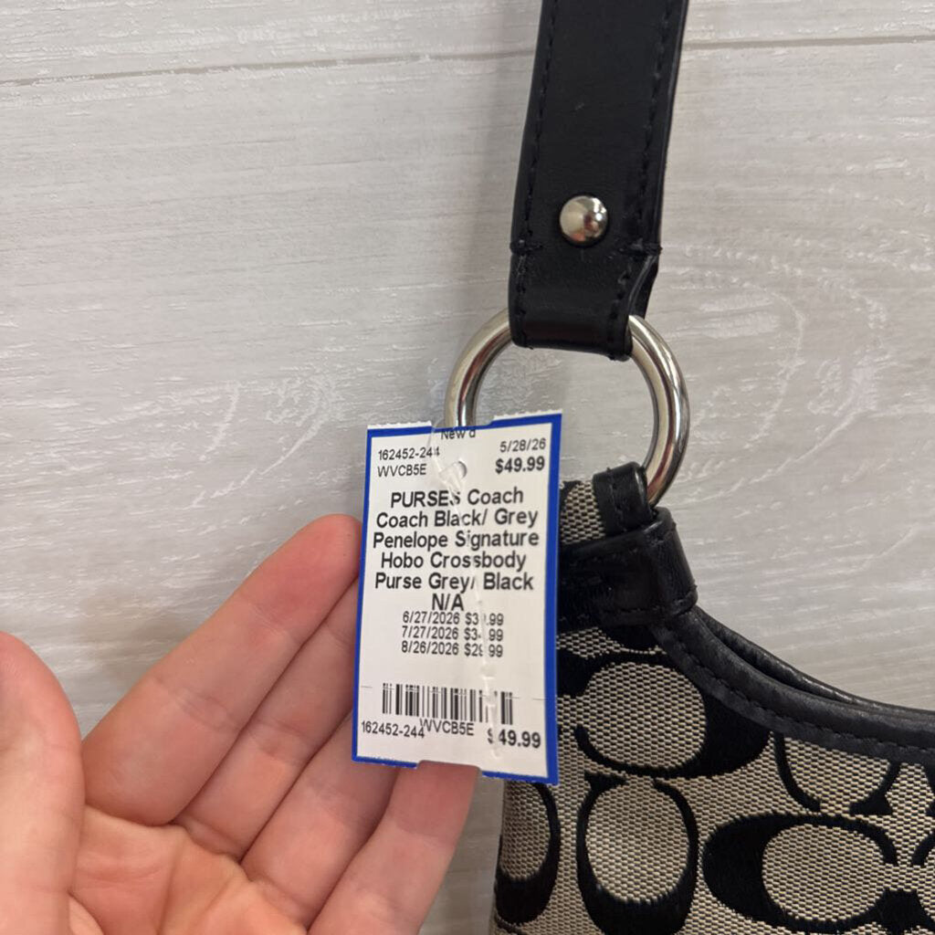 Coach Black/ Grey Penelope Signature Hobo Crossbody Purse