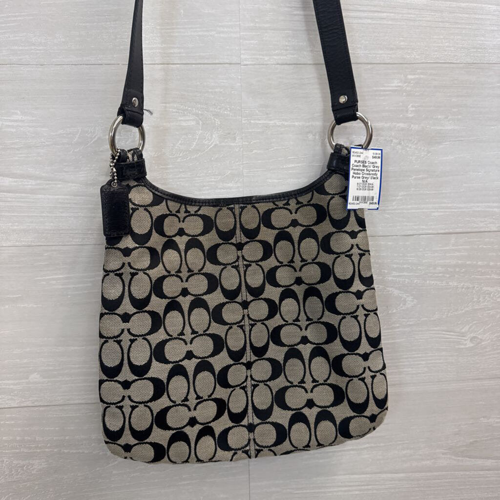 Coach Black/ Grey Penelope Signature Hobo Crossbody Purse
