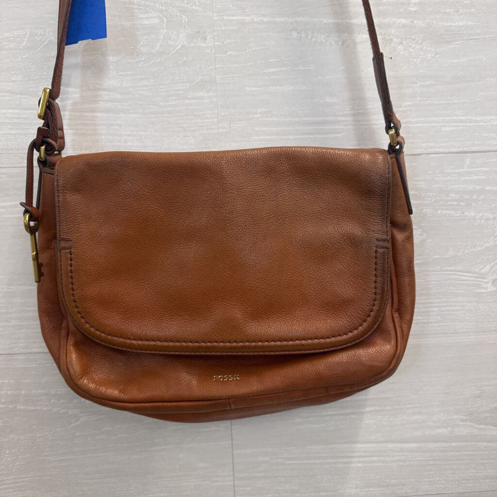 Fossil Brown Leather Peyton Double Flap Crossbody Purse