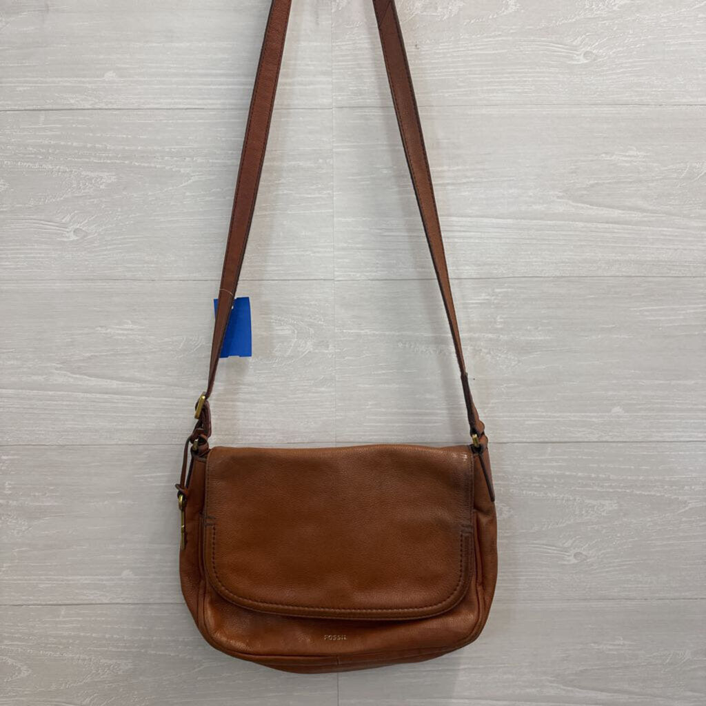 Fossil Brown Leather Peyton Double Flap Crossbody Purse