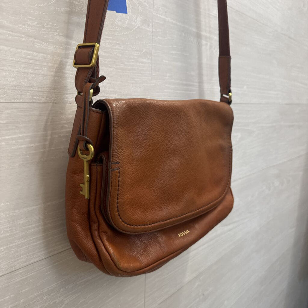 Fossil Brown Leather Peyton Double Flap Crossbody Purse