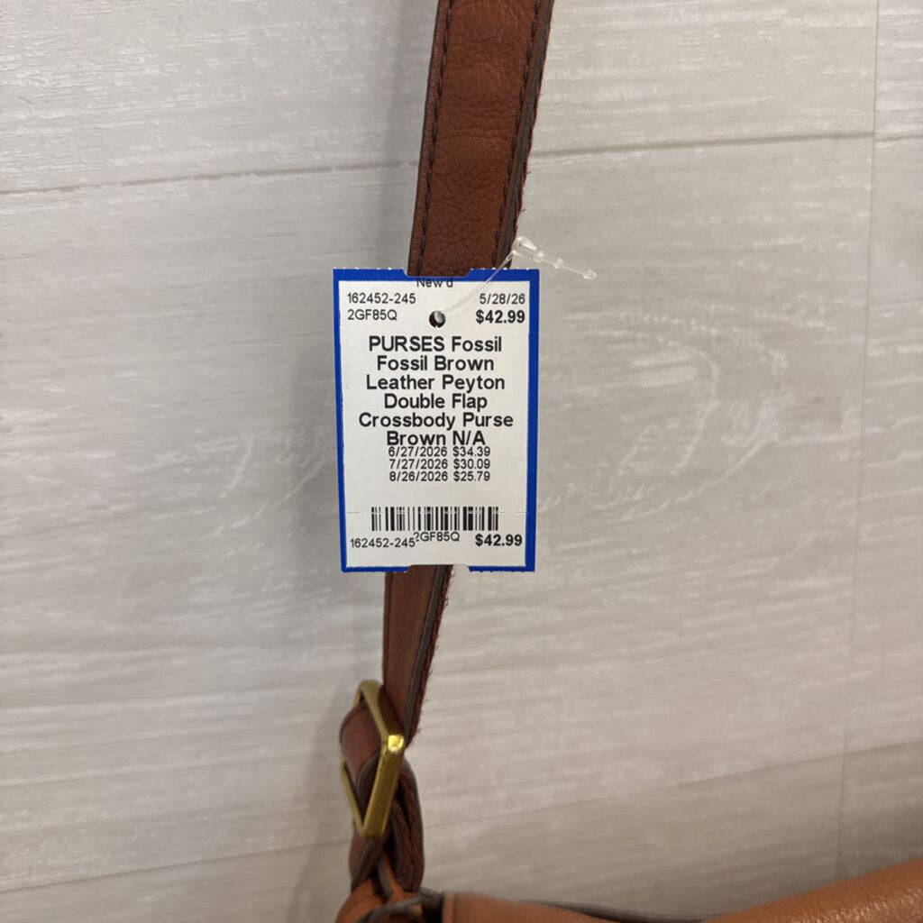 Fossil Brown Leather Peyton Double Flap Crossbody Purse