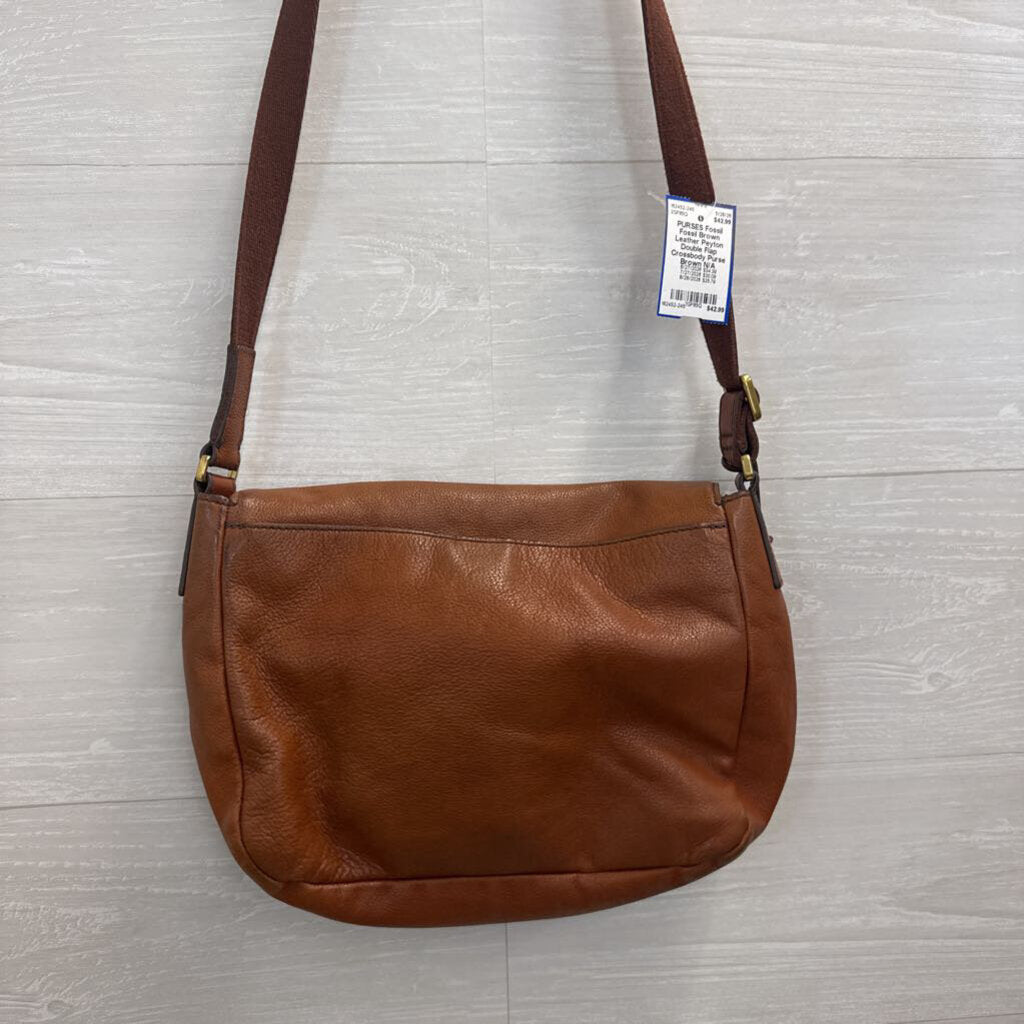 Fossil Brown Leather Peyton Double Flap Crossbody Purse
