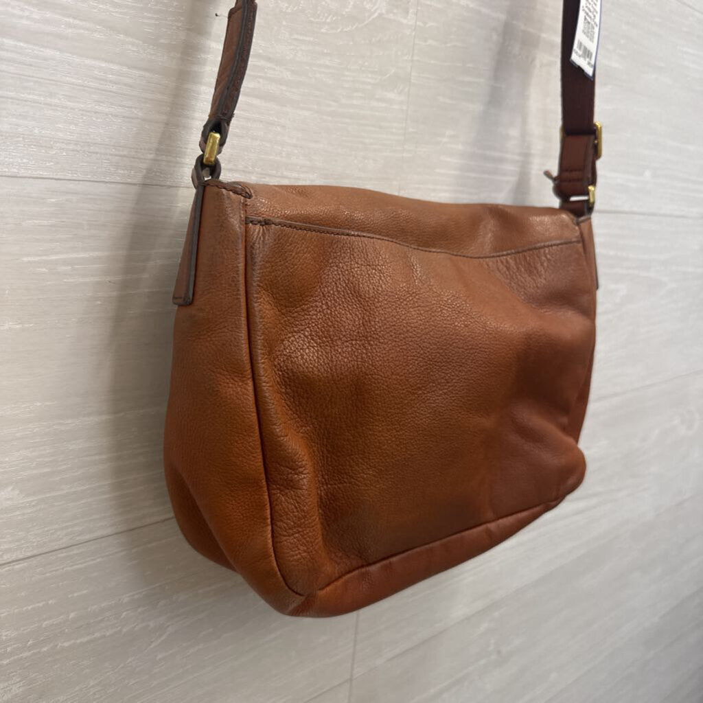 Fossil Brown Leather Peyton Double Flap Crossbody Purse