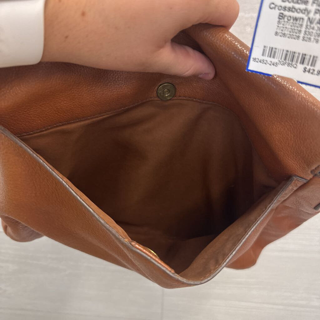 Fossil Brown Leather Peyton Double Flap Crossbody Purse