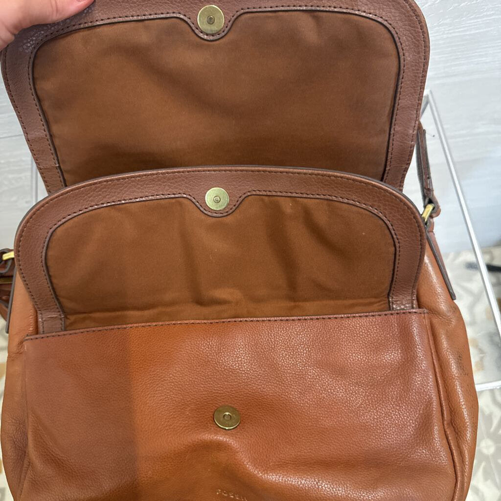 Fossil Brown Leather Peyton Double Flap Crossbody Purse
