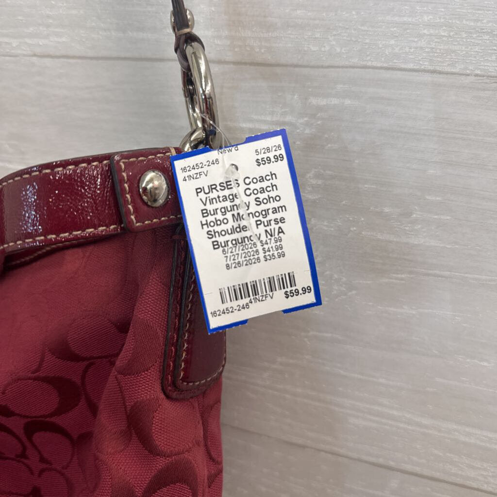 Vintage Coach Burgundy Soho Hobo Monogram Shoulder Purse