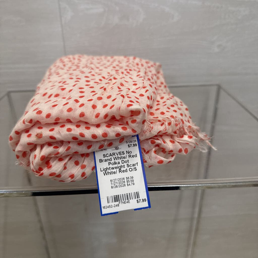 White/ Red Polka Dot Lightweight Scarf