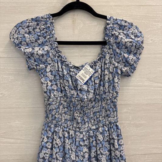 Hollister Blue Floral Print Short Puff Sleeve Romper Small