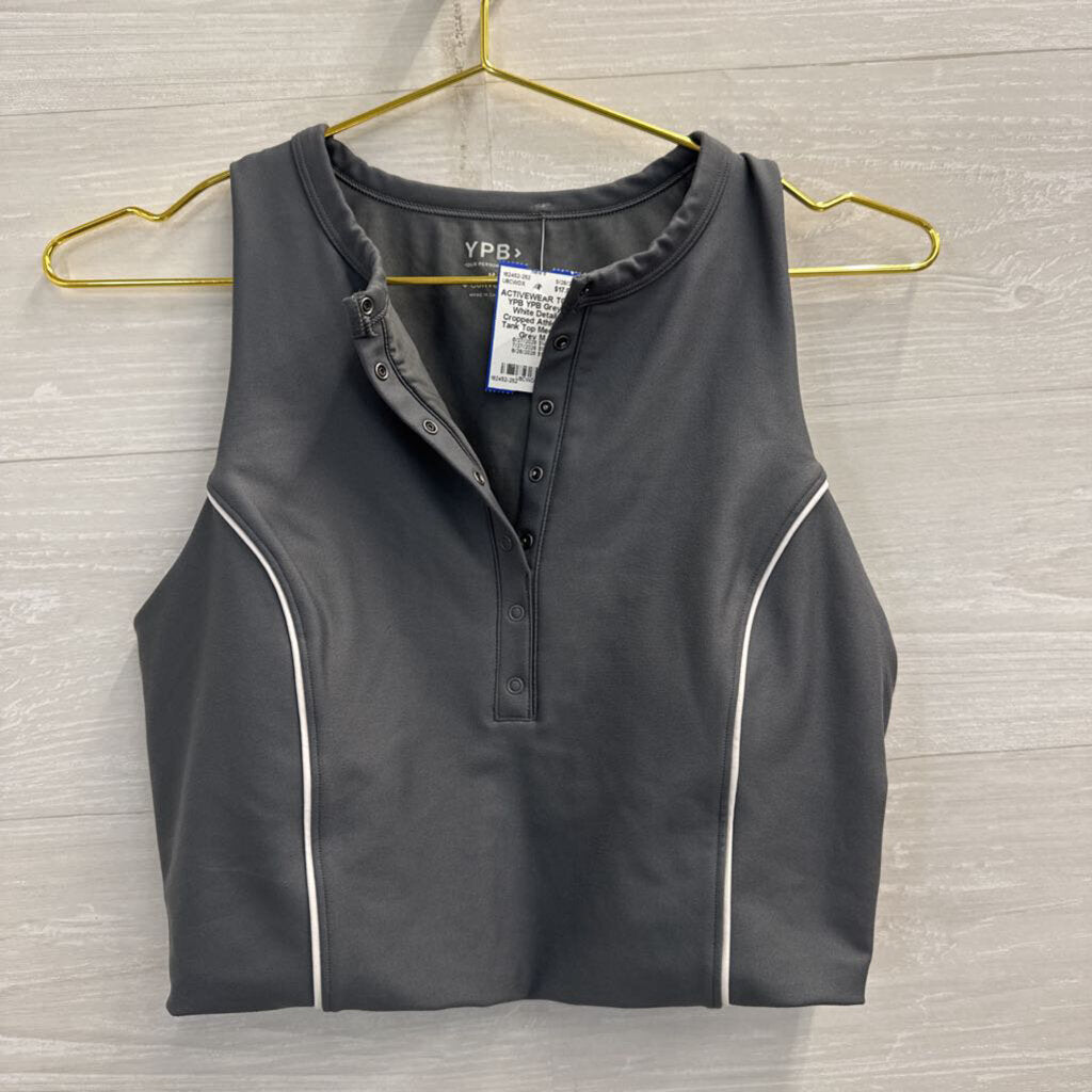 YPB Grey/ White Detail Cropped Athletic Tank Top Medium