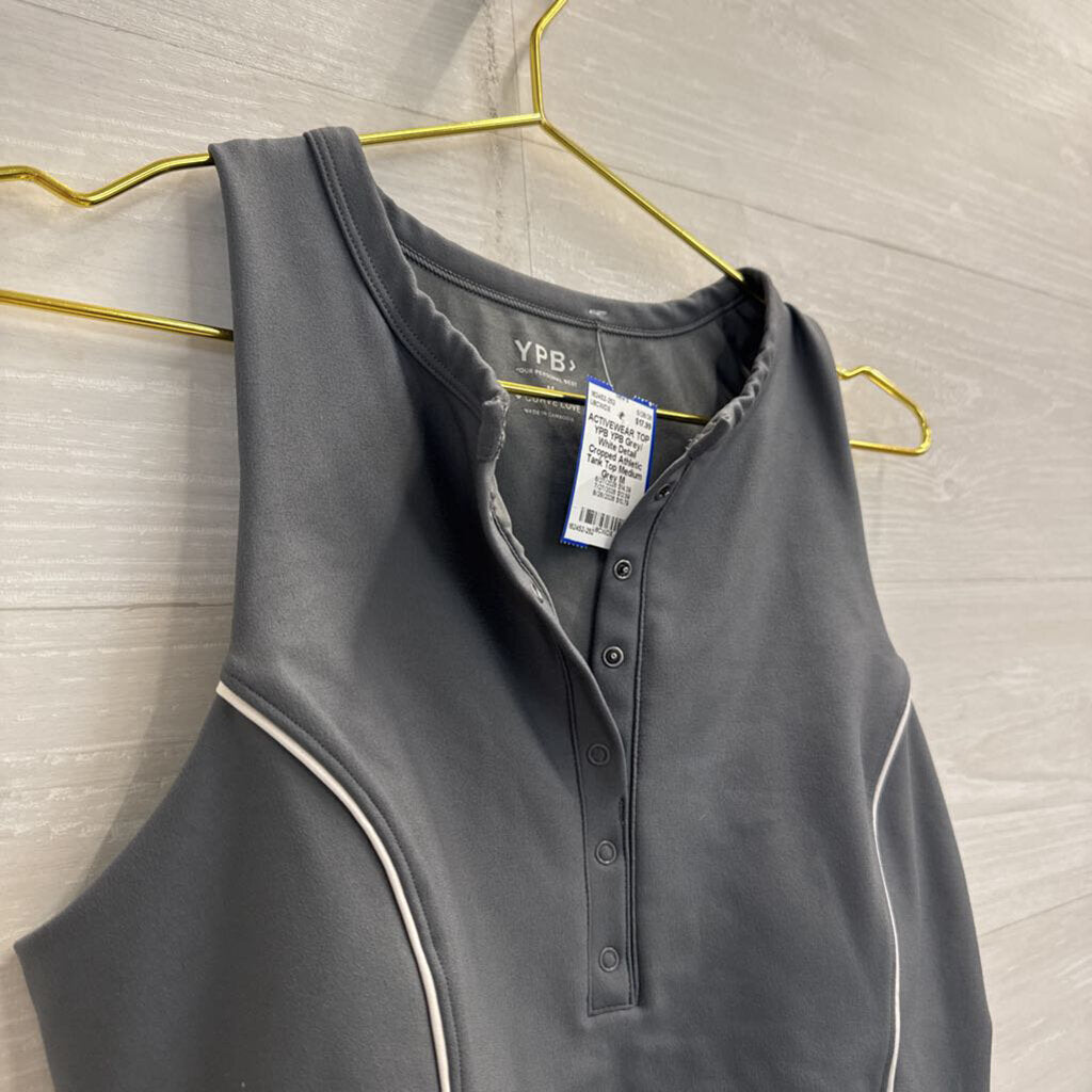 YPB Grey/ White Detail Cropped Athletic Tank Top Medium