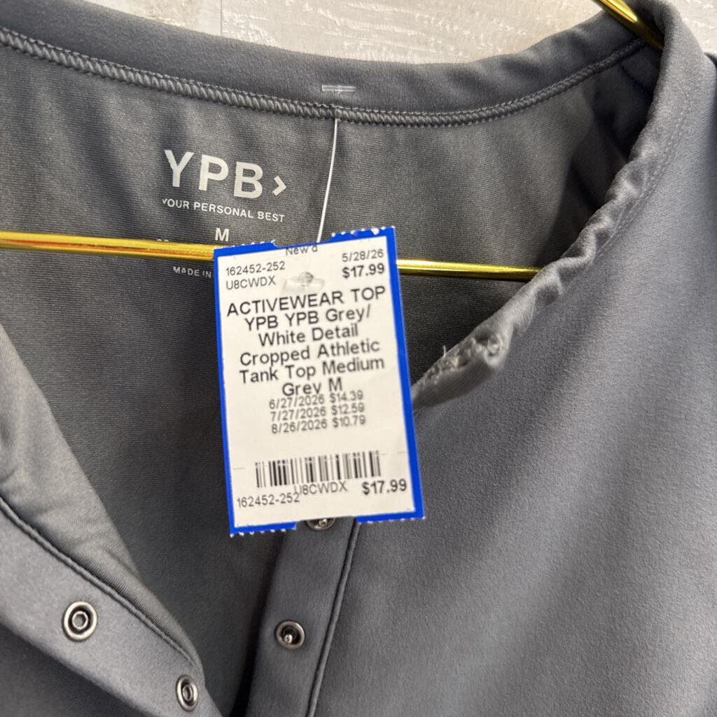 YPB Grey/ White Detail Cropped Athletic Tank Top Medium