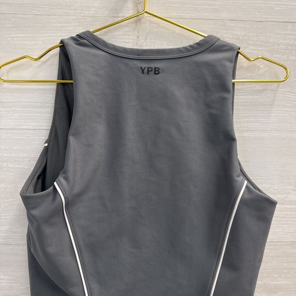 YPB Grey/ White Detail Cropped Athletic Tank Top Medium