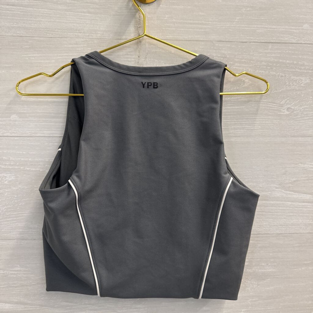 YPB Grey/ White Detail Cropped Athletic Tank Top Medium